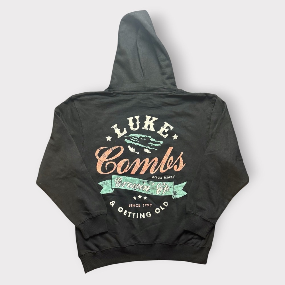 Luke Combs Growin Up & Getting Old Tour Hoodie Black Graphic Sweatshirt‎ Medium